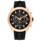 TOMMY HILFIGER LARS ROSE-GOLD PLATED BLACK SILICONE STRAP WATCH 1710650