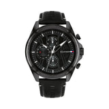 TOMMY HILFIGER JAX MENS ALL BLACK LEATHER STRAP WATCH 1710654