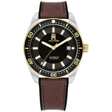 TOMMY HILFIGER TH85 AUTOMATIC BLACK DIAL BROWN LEATHER STRAP WATCH 1792142