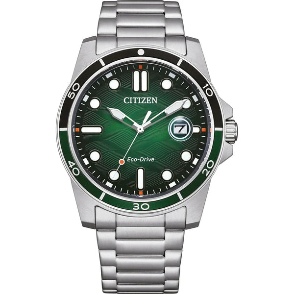 Citizen Eco-Drive Green Dial Silver Stainless Steel Strap Men Watch AW1811-82X
