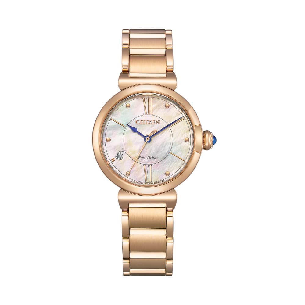 Citizen Eco Drive Rose Gold Stainless Steel Strap Women Watch EM1073 85Y
