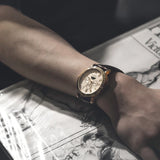 ARIES GOLD URBAN KENSINGTON ROSE GOLD STAINLESS STEEL G 101 RG-W BROWN LEATHER STRAP MEN'S WATCH