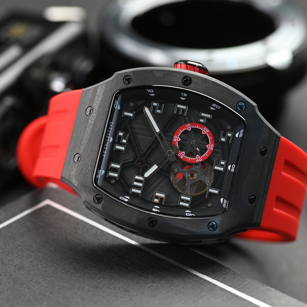 AG Collective Black Dial Red Silicone Strap Men Watch G 8047 BK-BKR