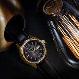 ARIES GOLD AUTOMATIC INFINUM PRESIDENT GOLD STAINLESS STEEL G 9004 G-BK BLACK LEATHER STRAP MEN'S WATCH