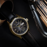 ARIES GOLD AUTOMATIC INFINUM PRESIDENT GOLD STAINLESS STEEL G 9004 G-BK BLACK LEATHER STRAP MEN'S WATCH