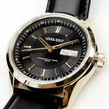 ARIES GOLD AUTOMATIC INFINUM PRESIDENT GOLD STAINLESS STEEL G 9004 G-BK BLACK LEATHER STRAP MEN'S WATCH