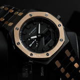 Casio Mod G-Shock Black Two-Tone Stainless Steel Strap Men Watch GA-2100-7ADR-M1
