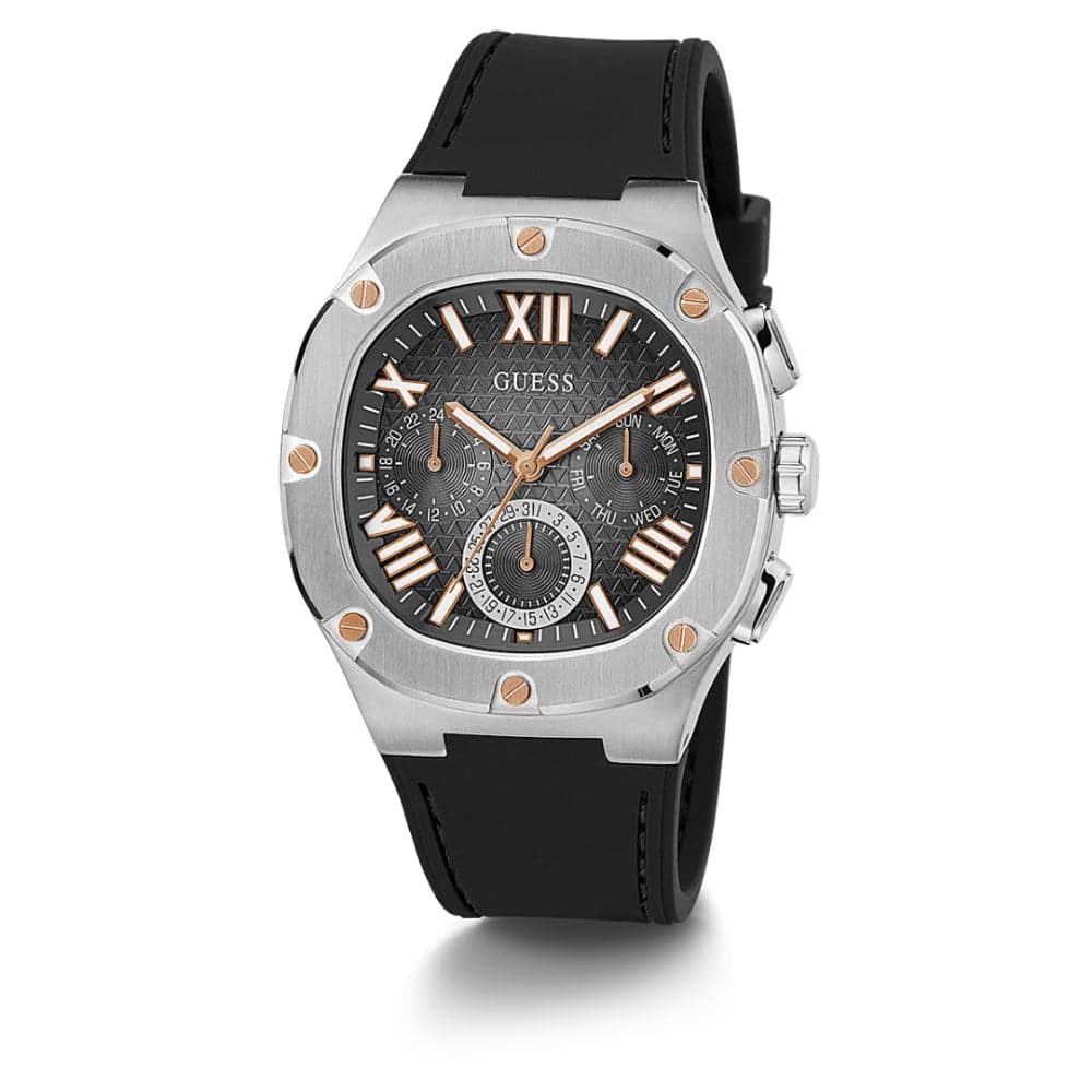 Guess Men's Headline Black and Silver Watch GW0571G1