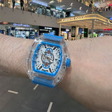 Skeleton Dial Blue Silicone Strap Men Watch H2-9178G-TR-BU