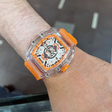 Skeleton Dial Orange Silicone Strap Men Watch H2-9178G-TR-OR