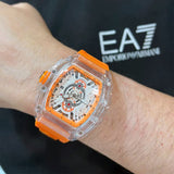 Skeleton Dial Orange Silicone Strap Men Watch H2-9178G-TR-OR