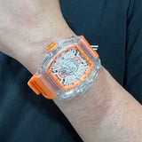 Skeleton Dial Orange Silicone Strap Men Watch H2-9178G-TR-OR