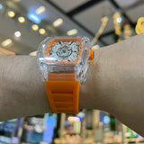 Skeleton Dial Orange Silicone Strap Men Watch H2-9178G-TR-OR