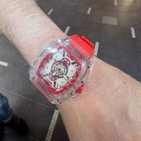 Skeleton Dial Red Silicone Strap Men Watch H2-9178G-TR-RD