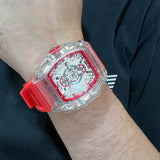 Skeleton Dial Red Silicone Strap Men Watch H2-9178G-TR-RD