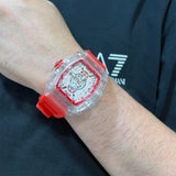 Skeleton Dial Red Silicone Strap Men Watch H2-9178G-TR-RD