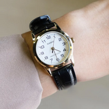 CASIO ENTICER LTP-V001GL-7BUDF-P BLACK LEATHER WOMEN WATCH