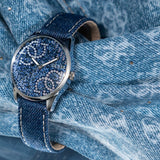 GUESS QUATTRO 'G' LOGO DENIM BLUE SILVER TONE ANALOG WATCH GW0755L1