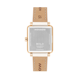 Movado Bold Evolution 42mm White Rose Gold Dial Leather Strap Watch 3601211