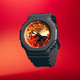 CASIO G-SHOCK GLOWY ORANGE DIAL GRAY-ON-BLACK STRAP WATCH GA-2100FL-8ADR