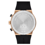 Movado Bold Fusion 42mm Rose Gold Dial Chronograph Black Silicone Strap Watch 3600854