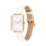 Movado Bold Evolution 42mm White Rose Gold Dial Leather Strap Watch 3601211