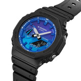CASIO G-SHOCK GLOWY BLUE DIAL GRAY-ON-BLACK STRAP WATCH GA-2100FL-1ADR