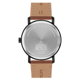 Movado Bold Evolution 2.0 Black Dial Brown Cognac Leather Strap Watch 3601083