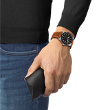TISSOT PR516 POWERMATIC 80 T1494071605100 38mm BLACK DIAL BROWN LEATHER STRAP WATCH