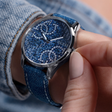 GUESS QUATTRO 'G' LOGO DENIM BLUE SILVER TONE ANALOG WATCH GW0755L1