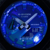 CASIO G-SHOCK GLOWY BLUE DIAL GRAY-ON-BLACK STRAP WATCH GA-2100FL-1ADR