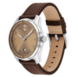 Movado Bold Verso 42mm Clay Colored Dial Brown Leather Watch 3601206
