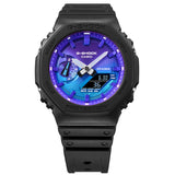 CASIO G-SHOCK GLOWY BLUE DIAL GRAY-ON-BLACK STRAP WATCH GA-2100FL-1ADR