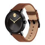 Movado Bold Evolution 2.0 Black Dial Brown Cognac Leather Strap Watch 3601083