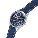 GUESS QUATTRO 'G' LOGO DENIM BLUE SILVER TONE ANALOG WATCH GW0755L1