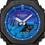 CASIO G-SHOCK GLOWY BLUE DIAL GRAY-ON-BLACK STRAP WATCH GA-2100FL-1ADR