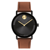 Movado Bold Evolution 2.0 Black Dial Brown Cognac Leather Strap Watch 3601083