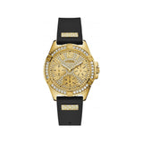 GUESS FRONTIER GLITZ GOLD DIAL BLACK STRAP WATCH W1160L1