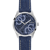 GUESS QUATTRO 'G' LOGO DENIM BLUE SILVER TONE ANALOG WATCH GW0755L1