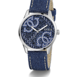 GUESS QUATTRO 'G' LOGO DENIM BLUE SILVER TONE ANALOG WATCH GW0755L1