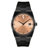 Movado Bold Quest 40mm Rose Gold Sunray Dial Black Stainless Steel Watch 3601244
