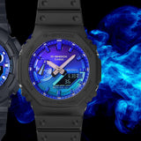 CASIO G-SHOCK GLOWY BLUE DIAL GRAY-ON-BLACK STRAP WATCH GA-2100FL-1ADR