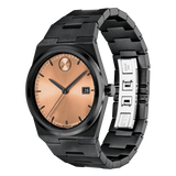 Movado Bold Quest 40mm Rose Gold Sunray Dial Black Stainless Steel Watch 3601244