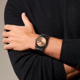 Movado Bold Quest 40mm Rose Gold Sunray Dial Black Stainless Steel Watch 3601244