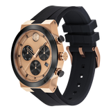 Movado Bold Fusion 42mm Rose Gold Dial Chronograph Black Silicone Strap Watch 3600854