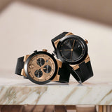 Movado Bold Fusion 42mm Rose Gold Dial Chronograph Black Silicone Strap Watch 3600854