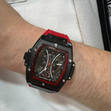 Megir Black Case Skeleton Dial Red Silicone Strap Men Watch MN8109G-BKRD-1N8