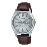 Casio General Silver Dial Brown Leather Strap Unisex Watch MTP-V006L-7CVDF-P