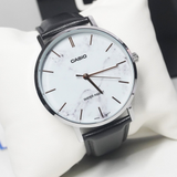 Casio General Black Leather White Dial Men's Watch MTP-VT01LM-7AUDF-P