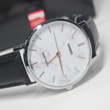 Casio General Black Leather White Dial Men's Watch MTP-VT01LM-7AUDF-P